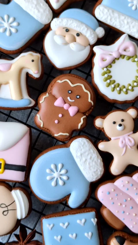Gingerbread as a Christmas staple, sweet biscuits for the holiday. Gingerbread a Stock Footage 340659157