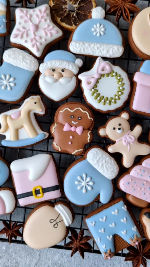 Gingerbread as a Christmas staple, sweet biscuits for the holiday. Gingerbread a Stock Footage 340659159