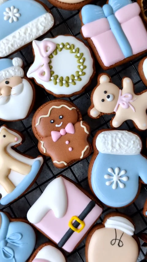 Gingerbread as a Christmas staple, sweet biscuits for the holiday. Gingerbread a Stock Footage 340659164