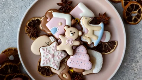 Gingerbread as a Christmas staple, sweet biscuits for the holiday. Gingerbread a Stock Footage 340659167