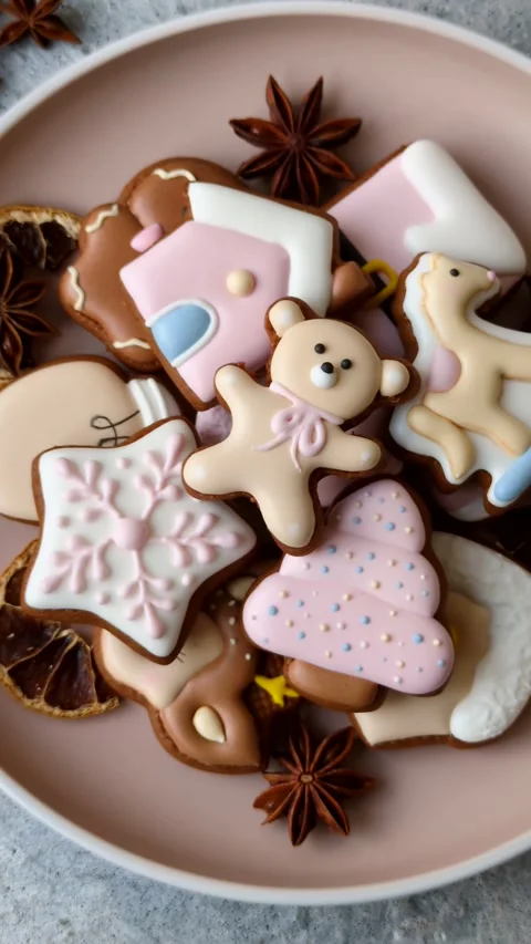 Gingerbread as a Christmas staple, sweet biscuits for the holiday. Gingerbread a Stock Footage 340659190