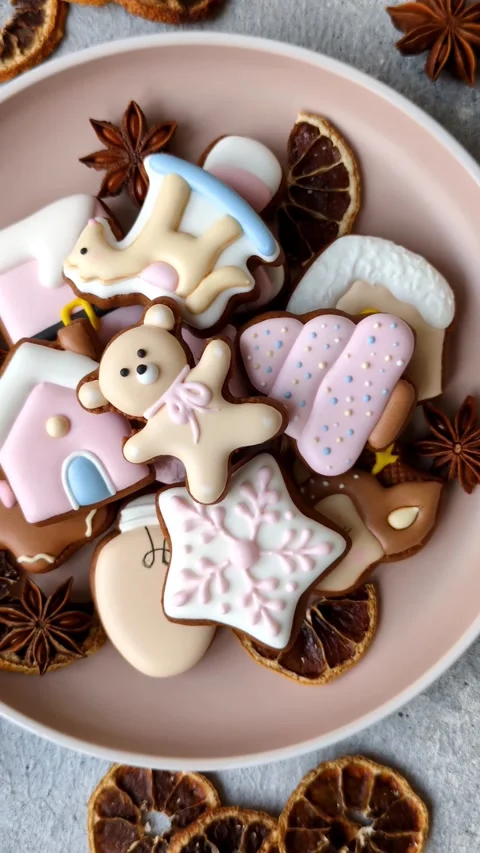 Gingerbread as a Christmas staple, sweet biscuits for the holiday. Gingerbread a Stock Footage 340659202