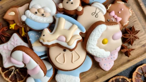 Gingerbread as a Christmas staple, sweet biscuits for the holiday. Gingerbread a Stock Footage 340659203