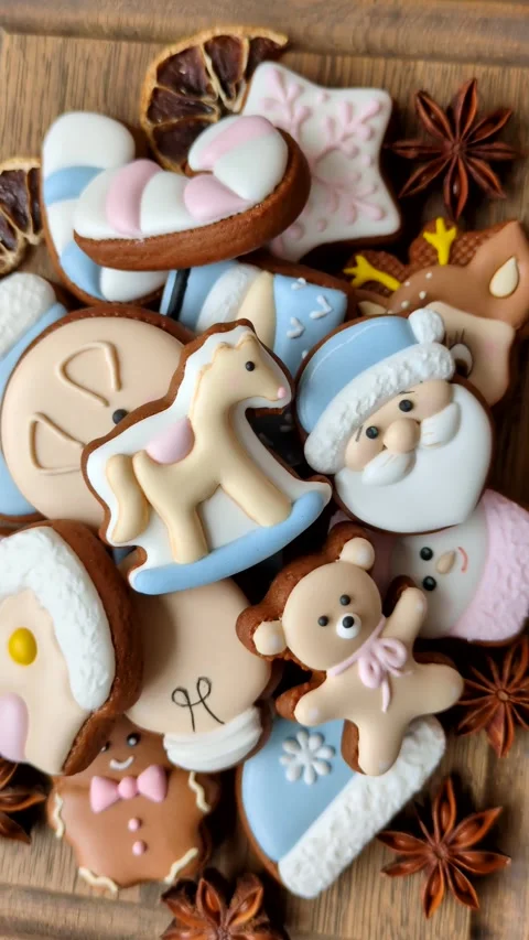 Gingerbread as a Christmas staple, sweet biscuits for the holiday. Gingerbread a Stock Footage 340659215