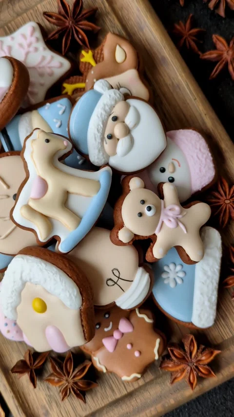 Gingerbread as a Christmas staple, sweet biscuits for the holiday. Gingerbread a Stock Footage 340659220