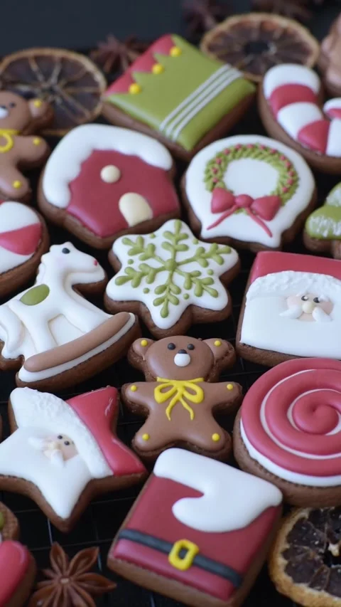 Gingerbread as a Christmas staple, sweet biscuits for the holiday. Gingerbread a Stock Footage 341027989