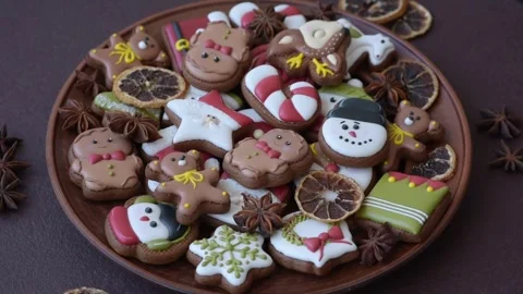Gingerbread as a Christmas staple, sweet biscuits for the holiday. Gingerbread a Stock Footage 341028008