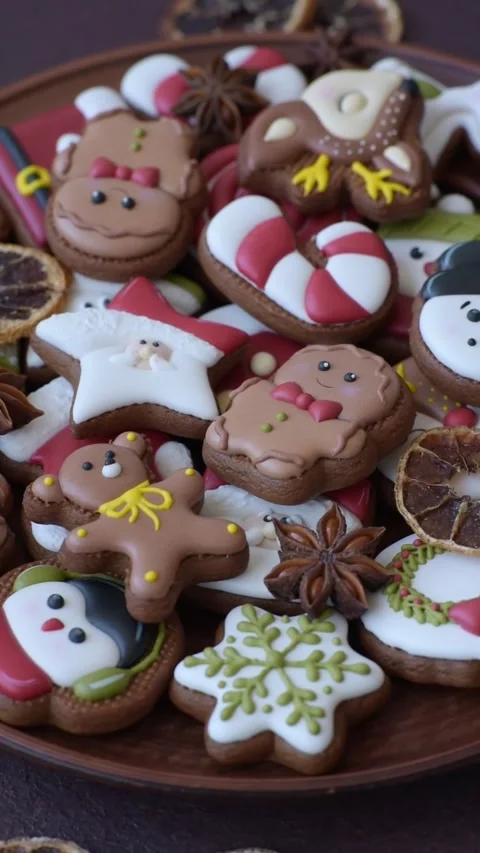 Gingerbread as a Christmas staple, sweet biscuits for the holiday. Gingerbread a Stock Footage 341028032
