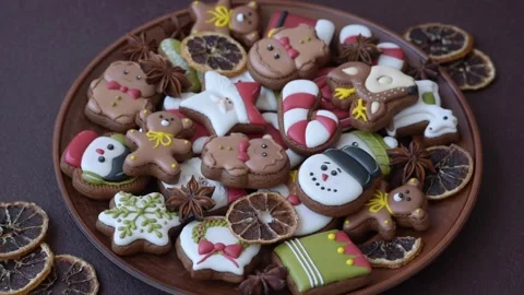 Gingerbread as a Christmas staple, sweet biscuits for the holiday. Gingerbread a Stock Footage 341028034
