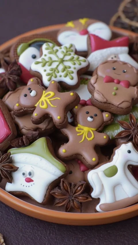Gingerbread as a Christmas staple, sweet biscuits for the holiday. Gingerbread a Stock Footage 341028063