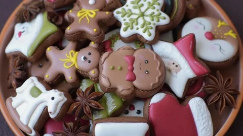 Gingerbread as a Christmas staple, sweet biscuits for the holiday. Gingerbread a Stock Footage 341028064