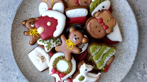 Gingerbread as a Christmas staple, sweet biscuits for the holiday. Gingerbread a Stock Footage 341028071