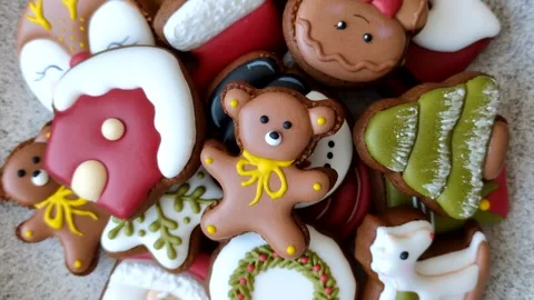 Gingerbread as a Christmas staple, sweet biscuits for the holiday. Gingerbread a Stock Footage 341028083