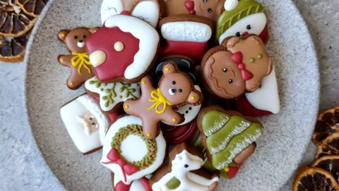 Gingerbread as a Christmas staple, sweet biscuits for the holiday. Gingerbread a Stock Footage 341028084