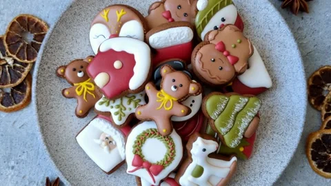 Gingerbread as a Christmas staple, sweet biscuits for the holiday. Gingerbread a Stock Footage 341028096