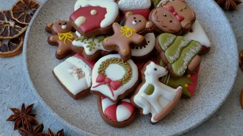 Gingerbread as a Christmas staple, sweet biscuits for the holiday. Gingerbread a Stock Footage 341028115