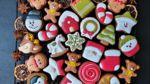 Gingerbread as a Christmas staple, sweet biscuits for the holiday. Gingerbread a Stock Footage 341028124