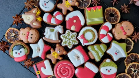 Gingerbread as a Christmas staple, sweet biscuits for the holiday. Gingerbread a Stock Footage 341028134