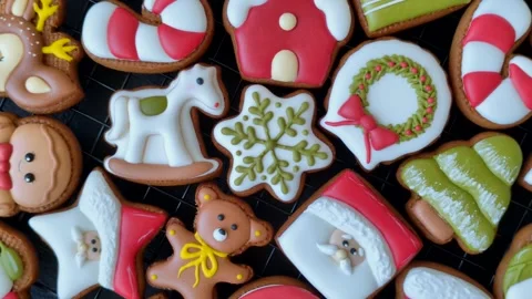 Gingerbread as a Christmas staple, sweet biscuits for the holiday. Gingerbread a Stock Footage 341028137