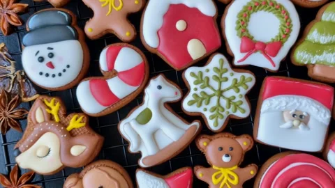 Gingerbread as a Christmas staple, sweet biscuits for the holiday. Gingerbread a Stock Footage 341028141