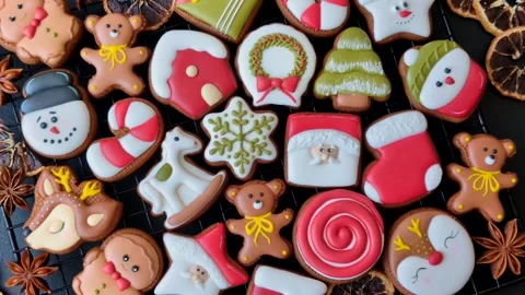 Gingerbread as a Christmas staple, sweet biscuits for the holiday. Gingerbread a Stock Footage 341028145