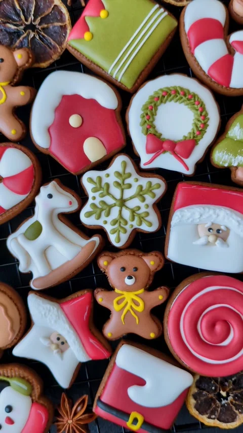 Gingerbread as a Christmas staple, sweet biscuits for the holiday. Gingerbread a Stock Footage 341028164