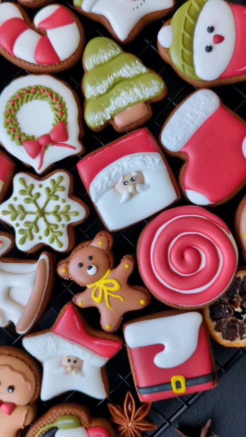 Gingerbread as a Christmas staple, sweet biscuits for the holiday. Gingerbread a Stock Footage 341028167