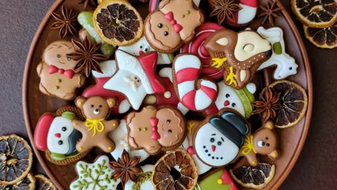 Gingerbread as a Christmas staple, sweet biscuits for the holiday. Gingerbread a Stock Footage 341028183