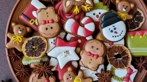 Gingerbread as a Christmas staple, sweet biscuits for the holiday. Gingerbread a Stock Footage 341028199