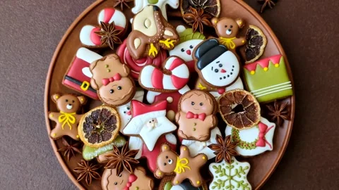 Gingerbread as a Christmas staple, sweet biscuits for the holiday. Gingerbread a Stock Footage 341028202