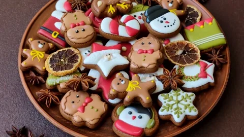 Gingerbread as a Christmas staple, sweet biscuits for the holiday. Gingerbread a Stock Footage 341028204