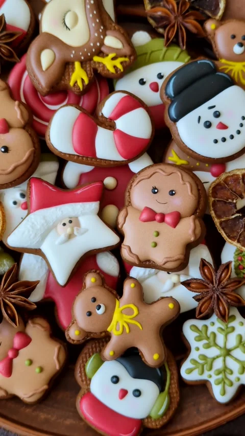 Gingerbread as a Christmas staple, sweet biscuits for the holiday. Gingerbread a Stock Footage 341028208