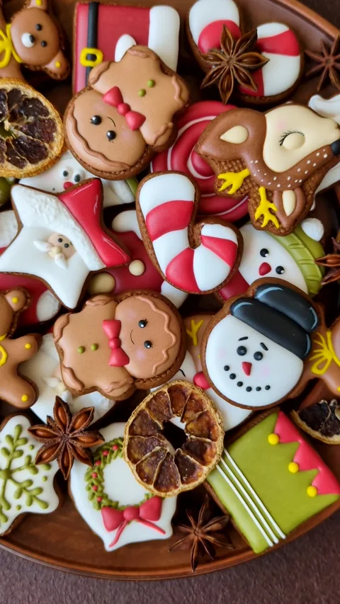 Gingerbread as a Christmas staple, sweet biscuits for the holiday. Gingerbread a Stock Footage 341028225