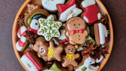 Gingerbread as a Christmas staple, sweet biscuits for the holiday. Gingerbread a Stock Footage 341028241