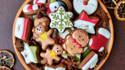 Gingerbread as a Christmas staple, sweet biscuits for the holiday. Gingerbread a Stock Footage 341028243
