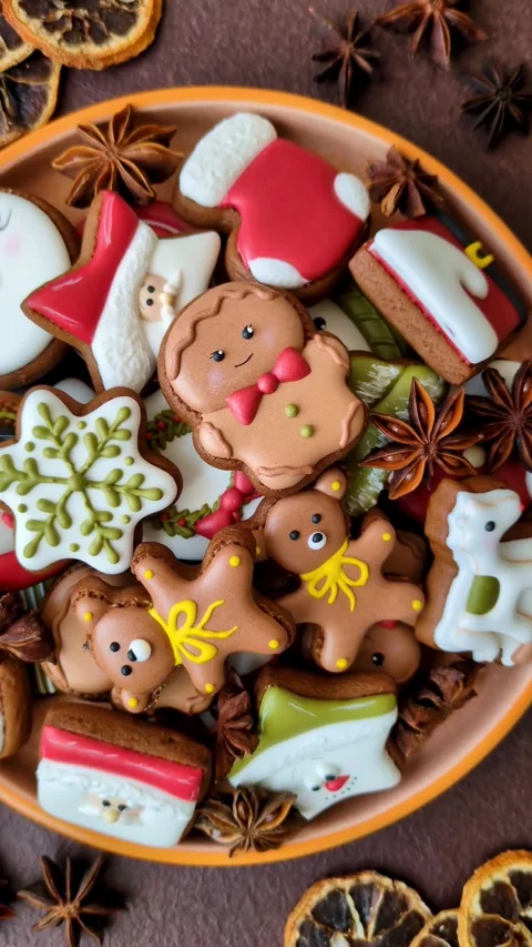 Gingerbread as a Christmas staple, sweet biscuits for the holiday. Gingerbread a Stock Footage 341028281