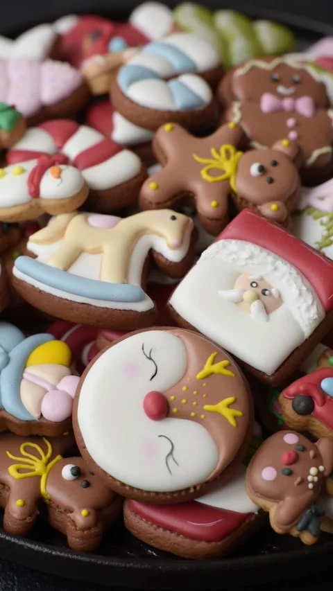Gingerbread as a Christmas staple, sweets for the holiday interior. Gingerbread  Stock Footage 342061663