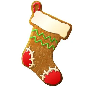 Gingerbread christmas stocking decorated colored icing Illustrazione stock