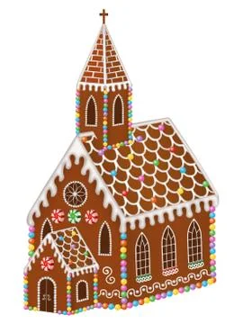 Gingerbread church with christmas candies Stock Illustration