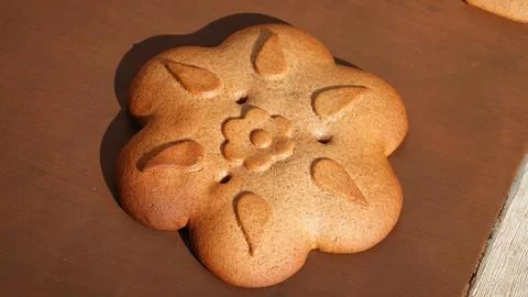 Gingerbread Cookie Flower Shaped Closeup View Brown Stock Photos