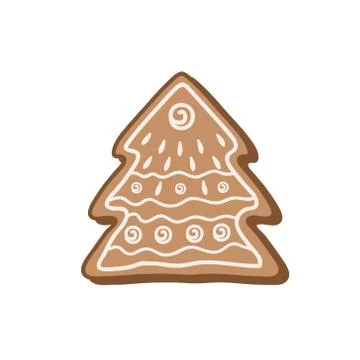 Gingerbread cookie in the form of a Christmas tree. Color vector illustration Stock Illustration