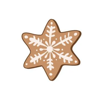 Gingerbread cookie in the form of a star. Vector color illustration by hand.  Stock Illustration