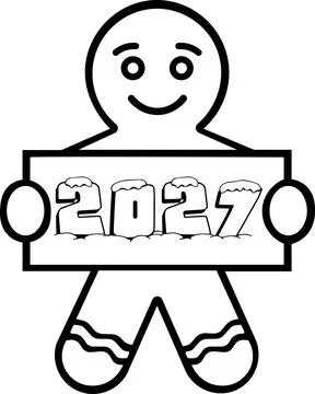 Gingerbread cookie holding 2027 frame icon Stock Illustration