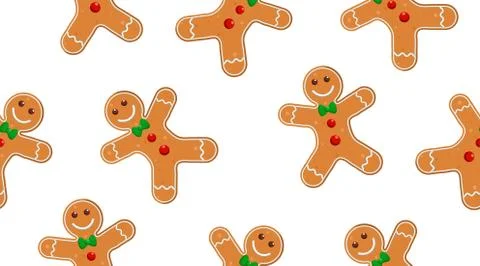 Gingerbread cookie men Vector seamless pattern. Tasty background for fabric,  Stock Illustration
