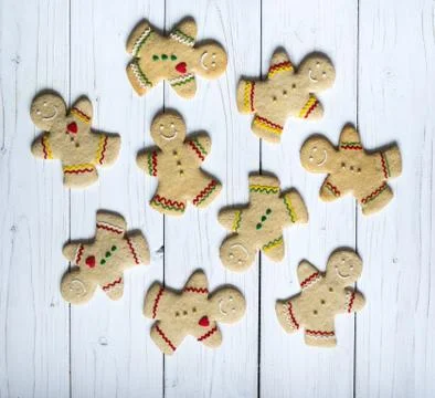 Gingerbread cookie men, on the white background Stock Photos
