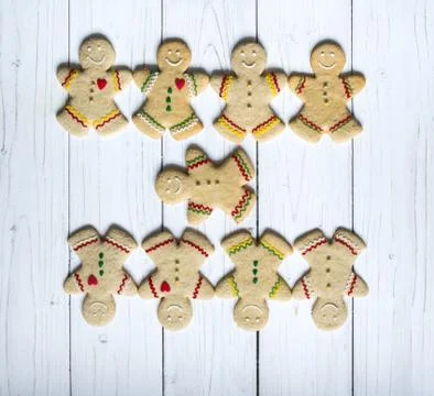 Gingerbread cookie men, on the white background Stock Photos