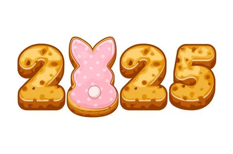 Gingerbread cookie numerals 2025 and bunny for your greeting card, stickers.. Stock-Illustration