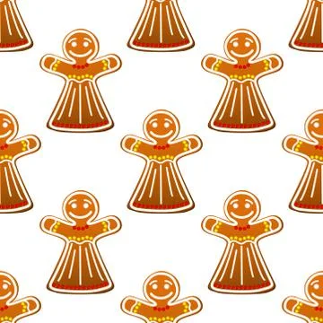 Gingerbread cookie people seamless pattern Stock Illustration