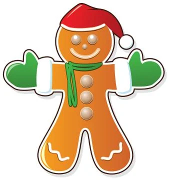 Gingerbread cookie in santa's claus hat Stock Illustration