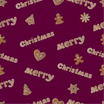 Gingerbread cookie seamless pattern - Merry Christmas. Background. Stock Illustration